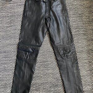 Black Leather Moto Biker Pants, 30x31
